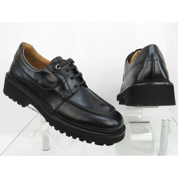 NIB FERRAGAMO GORIN BLACK LEATHER GANCINI LOGO PLATFORM DERBY OXFORDS 9 M main image 11